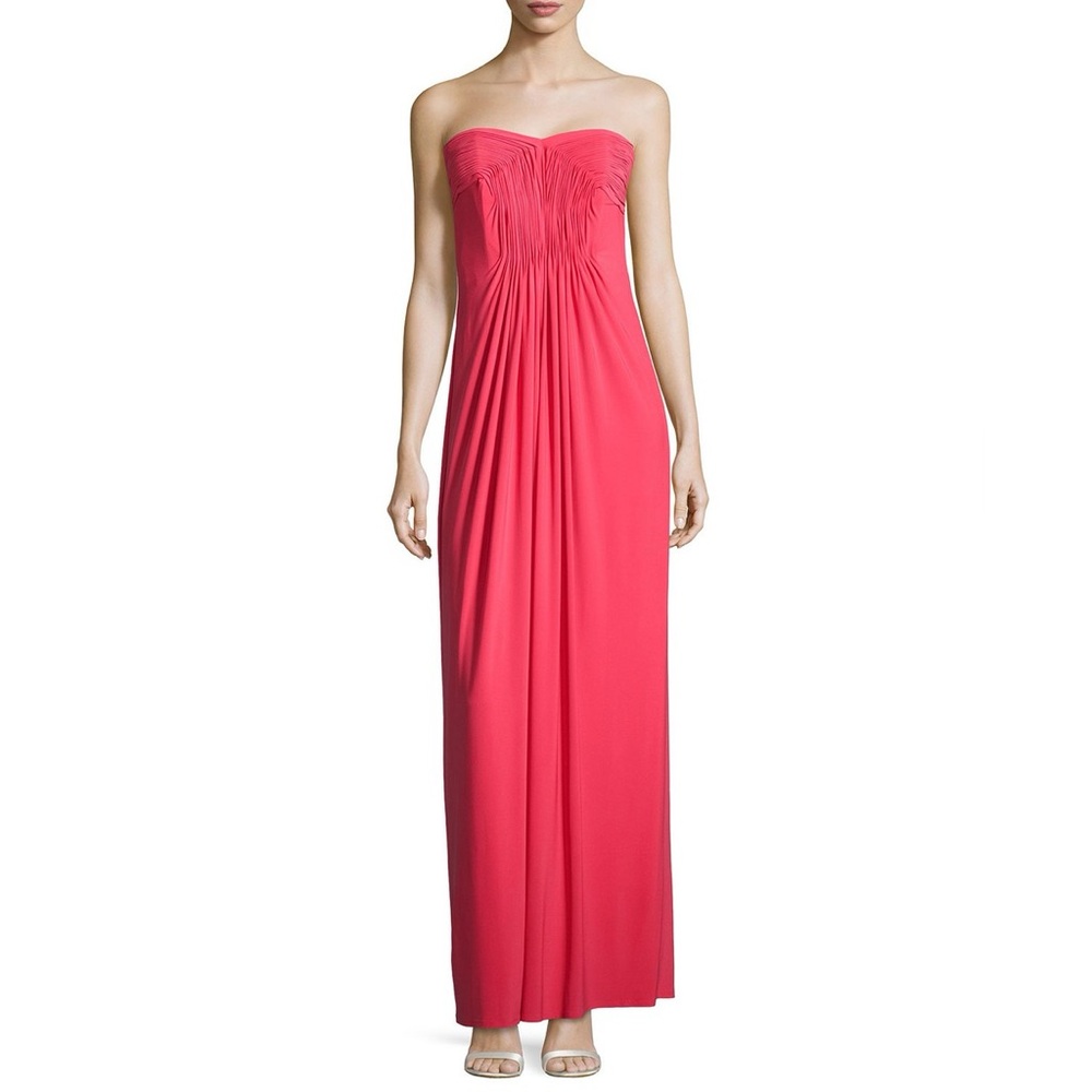 Laundry by Shelli Segal Coral Pleated Bodice Sweetheart Strapless Formal Gown